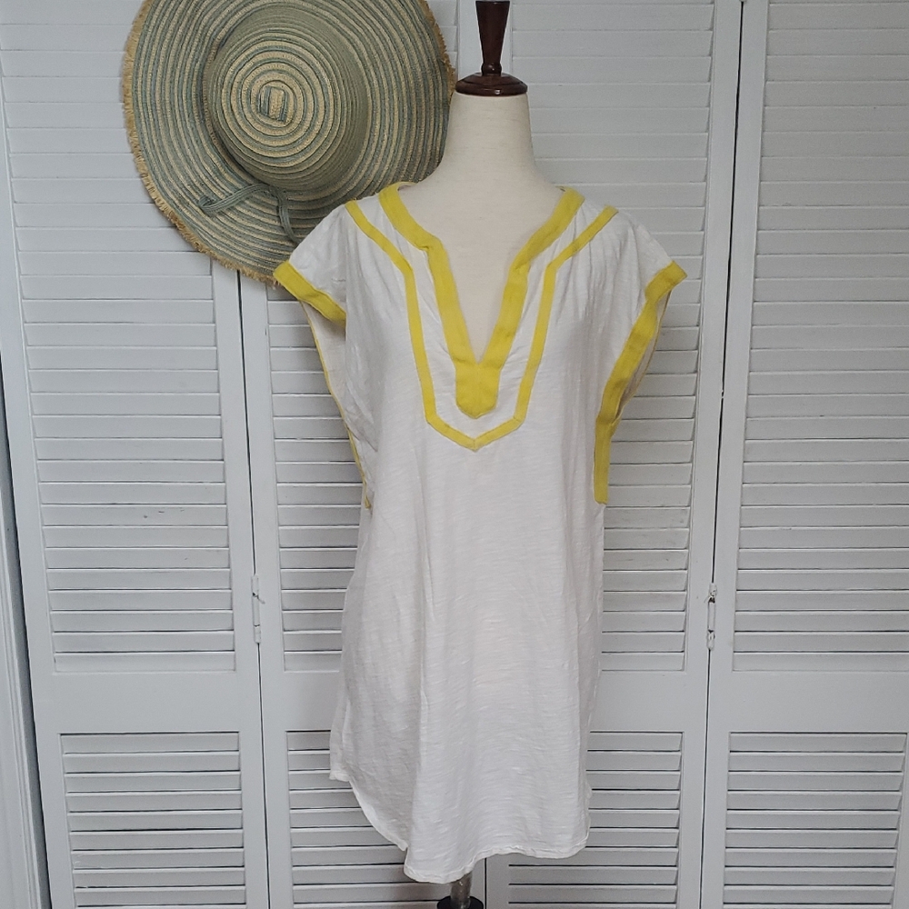J. Crew White and Yellow Swim Coverup